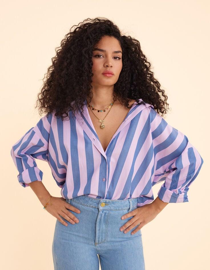 Ikks Chemise Bleue Motif Rayures Parme I.Code