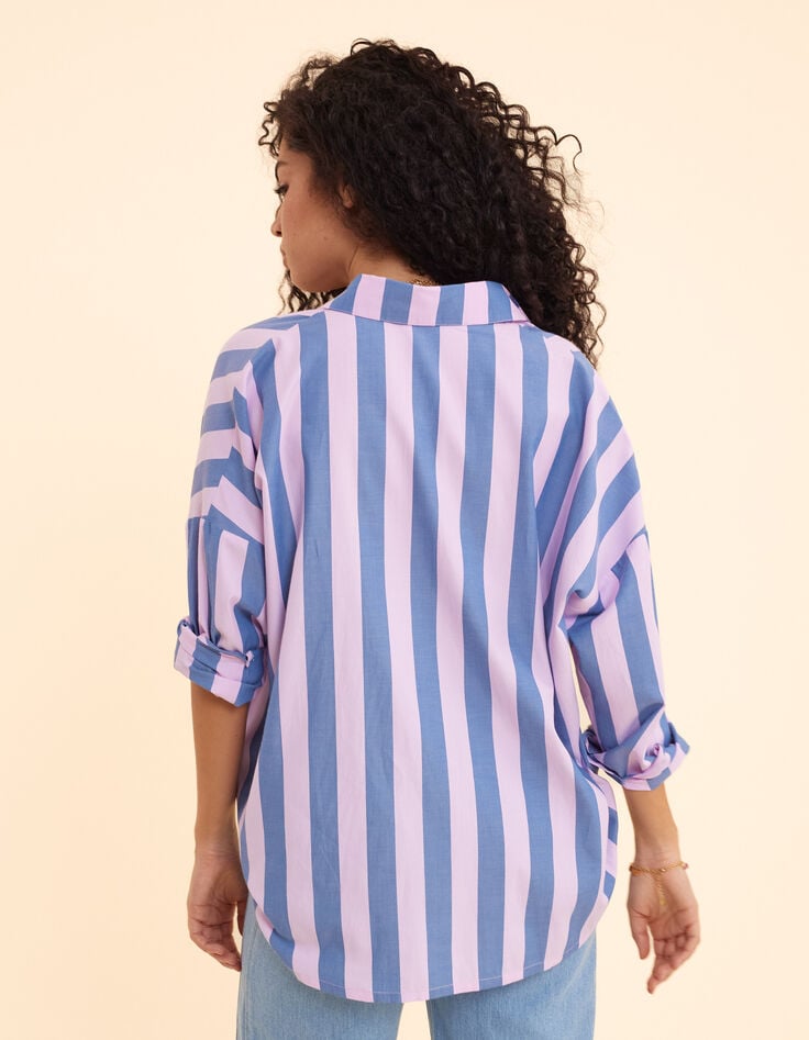 Ikks Chemise Bleue Motif Rayures Parme I.Code