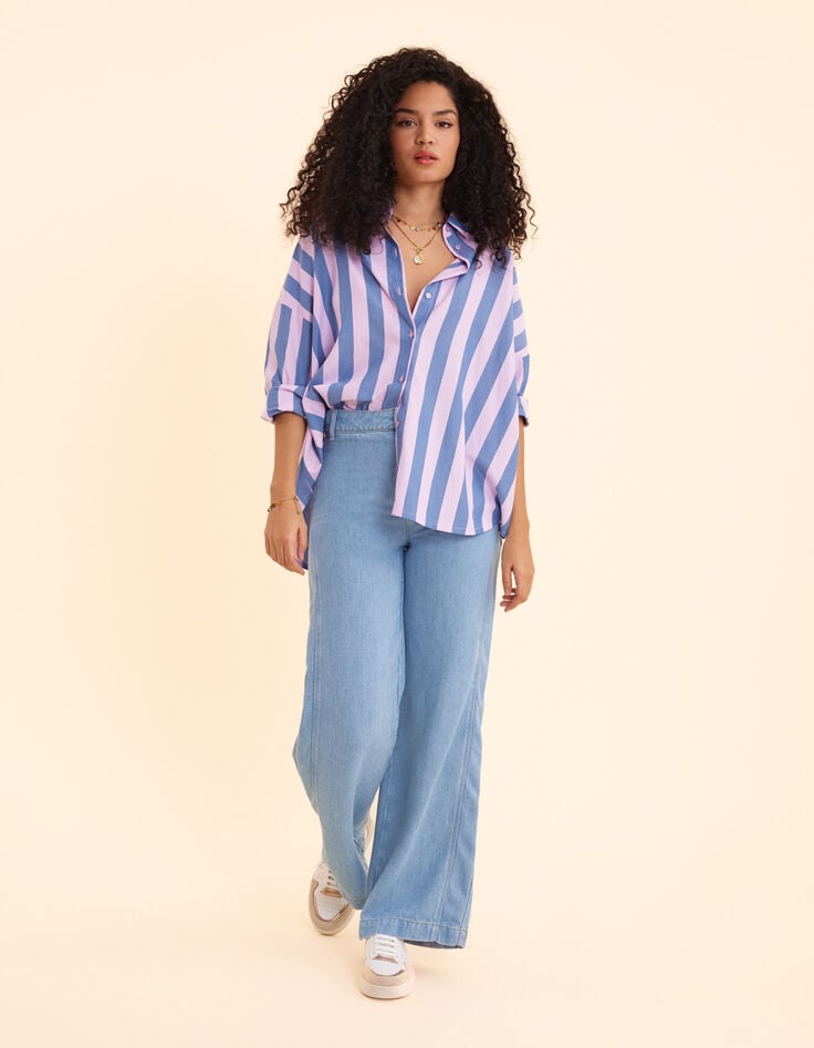 Ikks Chemise Bleue Motif Rayures Parme I.Code