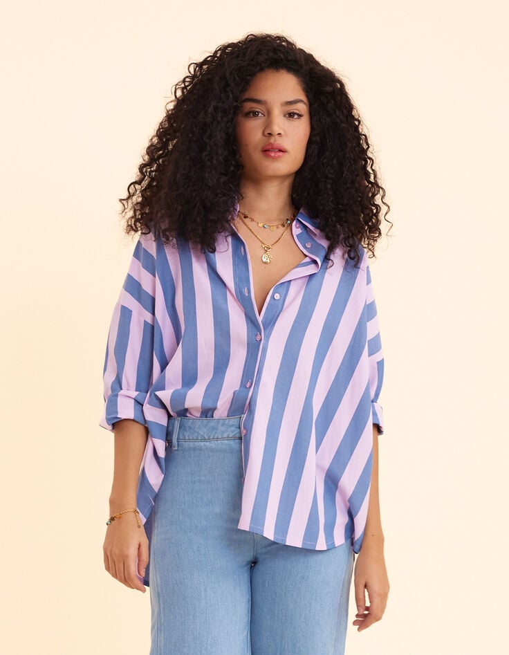 ikks Chemise bleue motif rayures parme I.Code