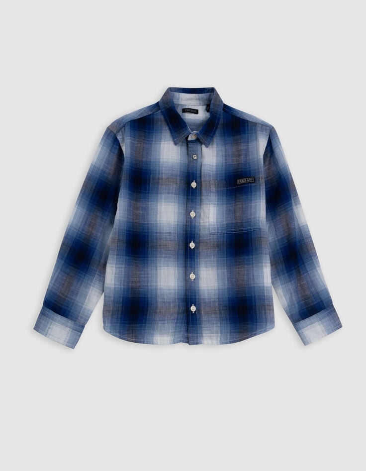 Ikks Chemise Bleue Motifs Carreaux Garçon