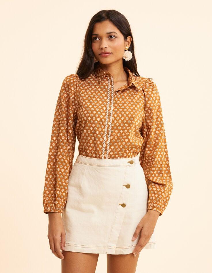 Ikks Chemise Camel Imprimé Floral Cœur I.Code