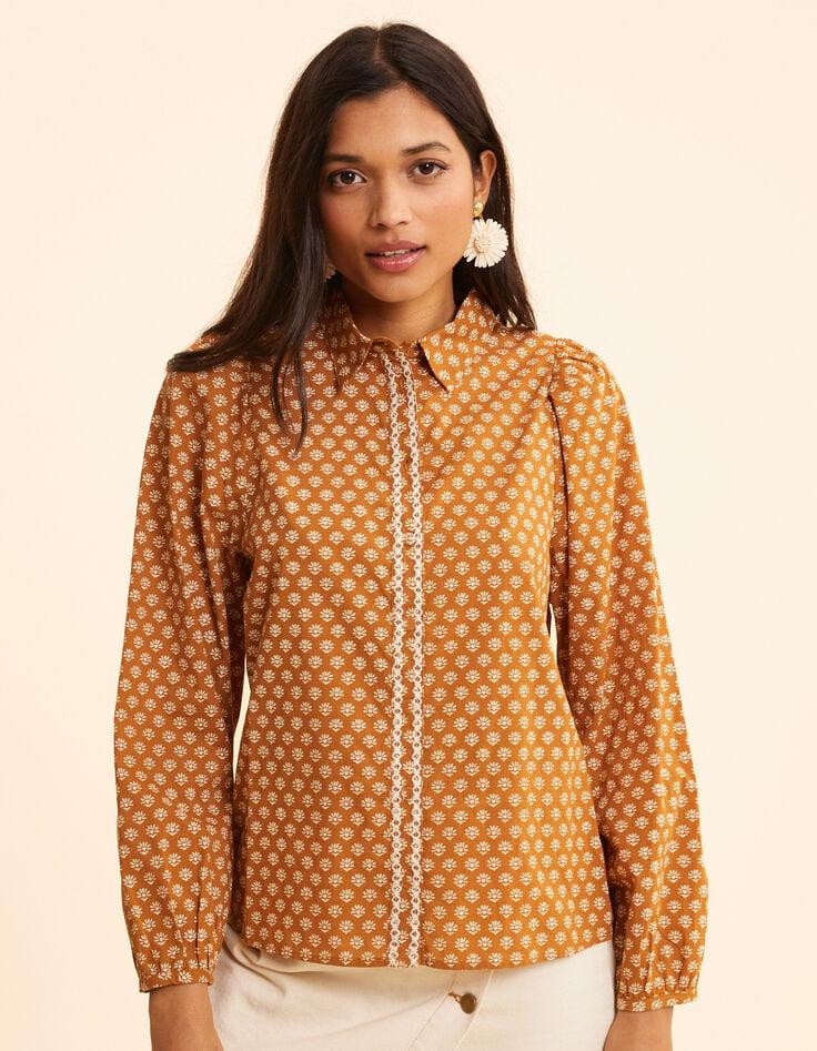 Ikks Chemise Camel Imprimé Floral Cœur I.Code