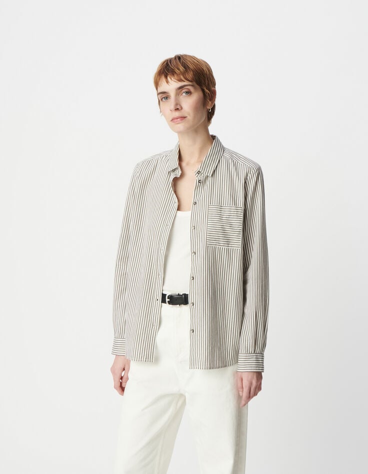 Ikks Chemise Coton Bio Rayures Gris Clair Femme