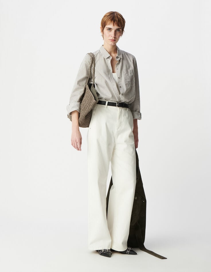 ikks Chemise coton bio rayures gris clair Femme