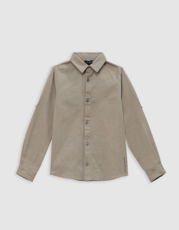 Ikks Chemise Kaki Mix Coton Et Lin Garçon