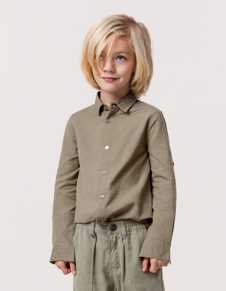 ikks Chemise kaki mix coton et lin garçon