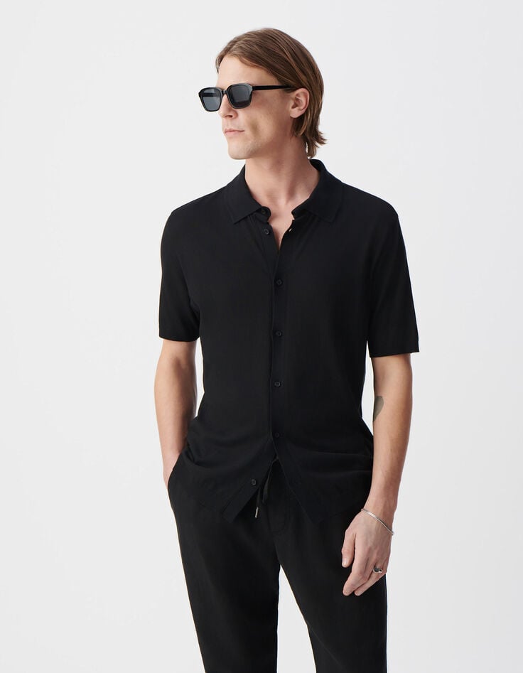 Ikks Chemise Noire Maille Manches Courtes Homme