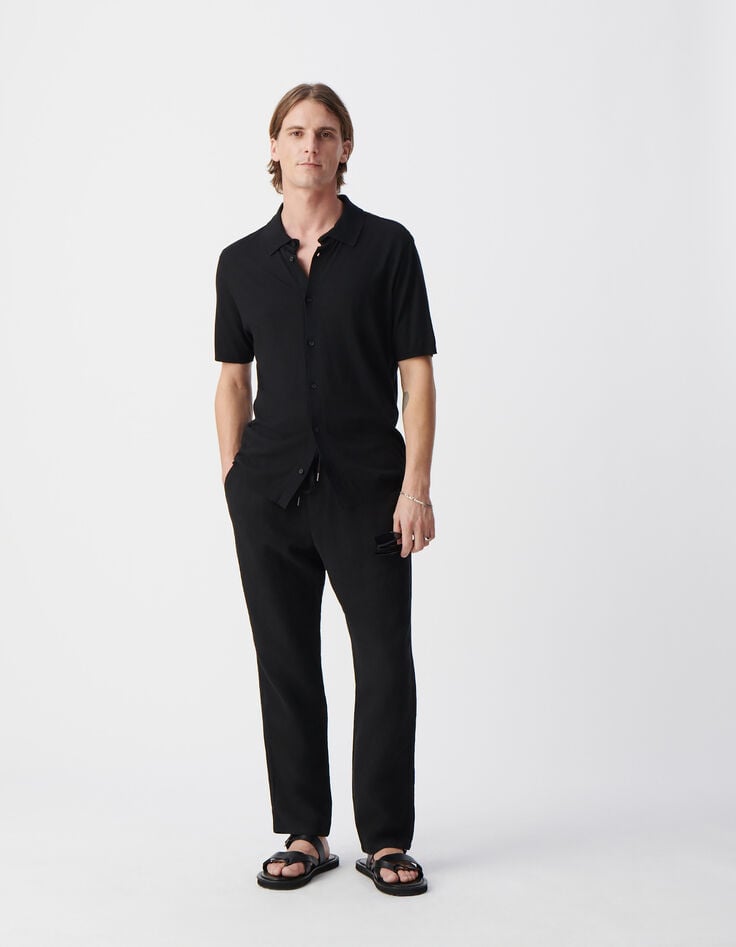 Ikks Chemise Noire Maille Manches Courtes Homme