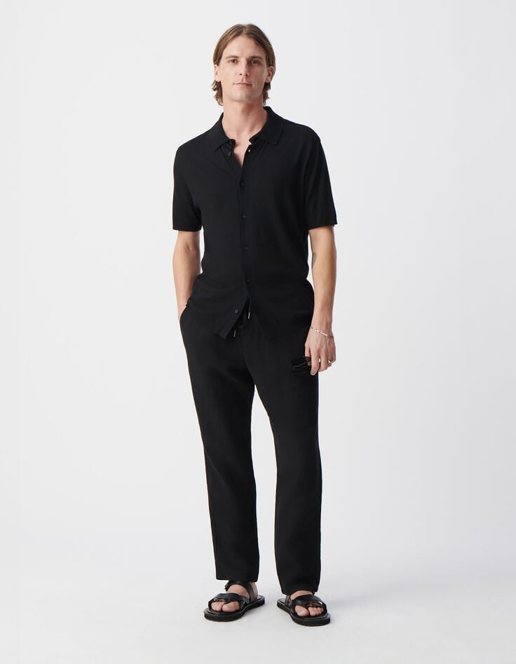 ikks Chemise noire maille manches courtes Homme