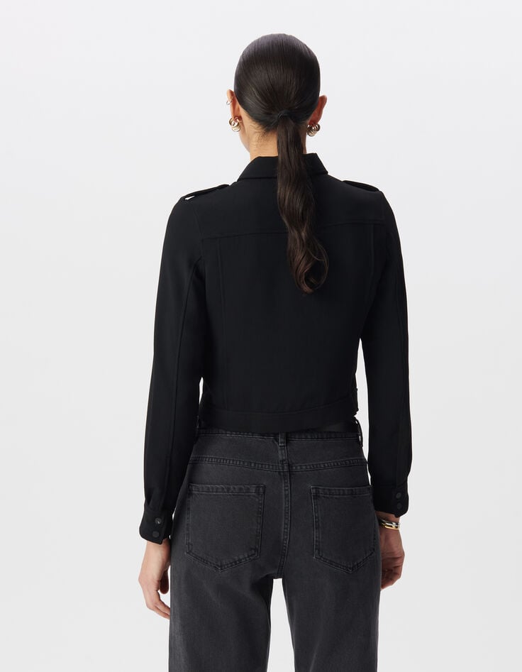 Ikks Chemise Noire Recyclée Poches Poitrine Femme