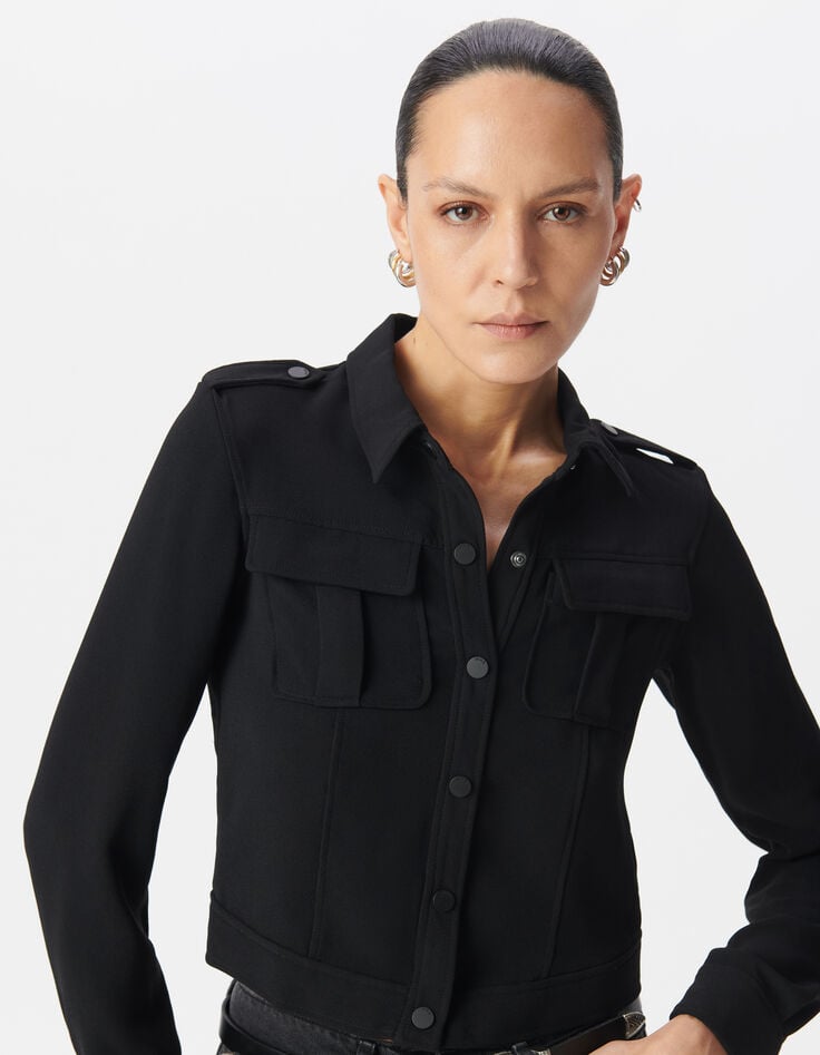 Ikks Chemise Noire Recyclée Poches Poitrine Femme