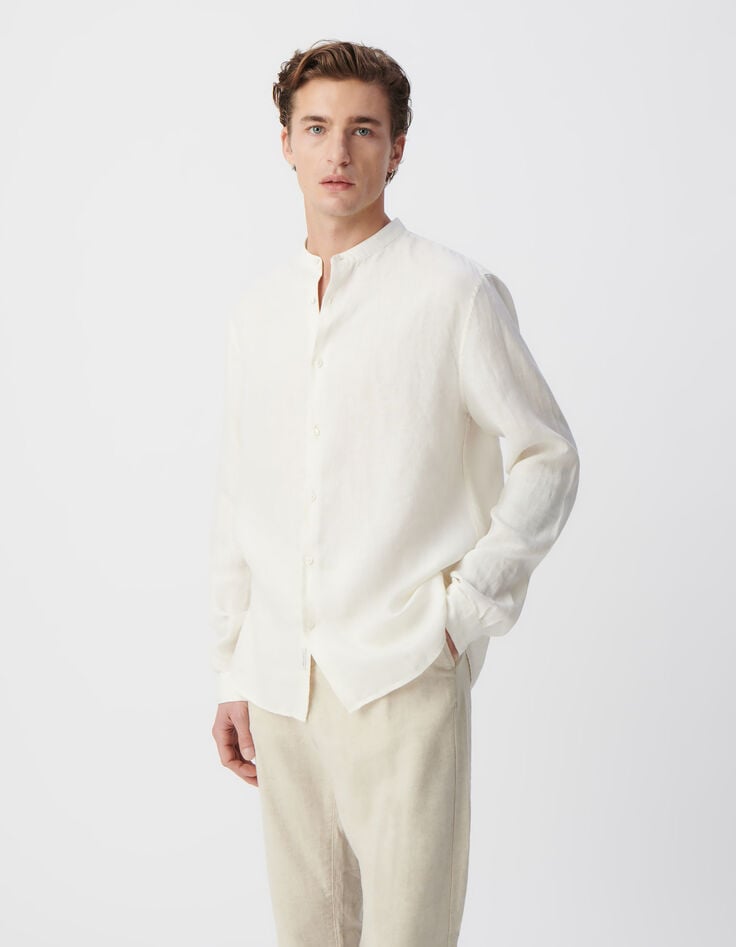 Ikks Chemise REGULAR Craie Col Mao En Lin Homme