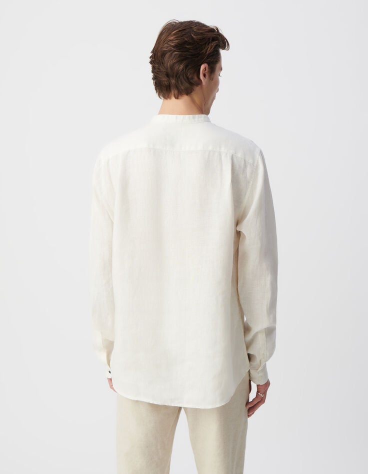 Ikks Chemise REGULAR Craie Col Mao En Lin Homme