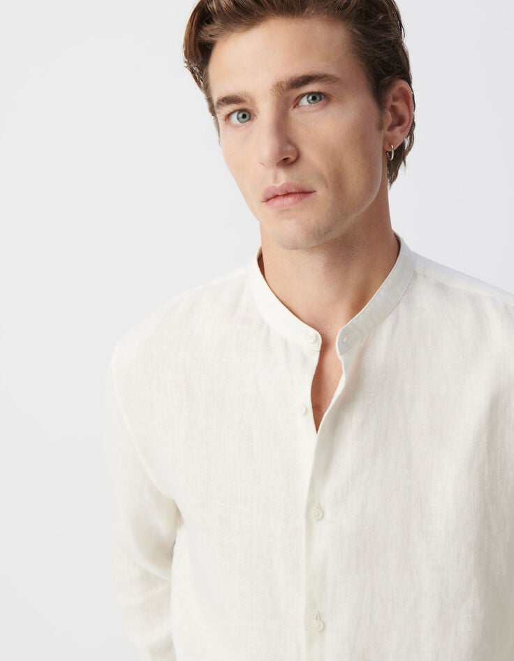 Ikks Chemise REGULAR Craie Col Mao En Lin Homme