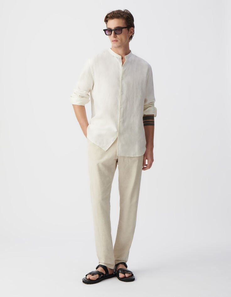 ikks Chemise REGULAR craie col Mao en lin Homme