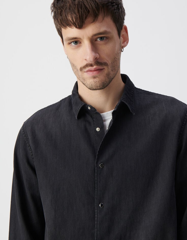 Ikks Chemise REGULAR En Jean Noir Upcyclé Homme