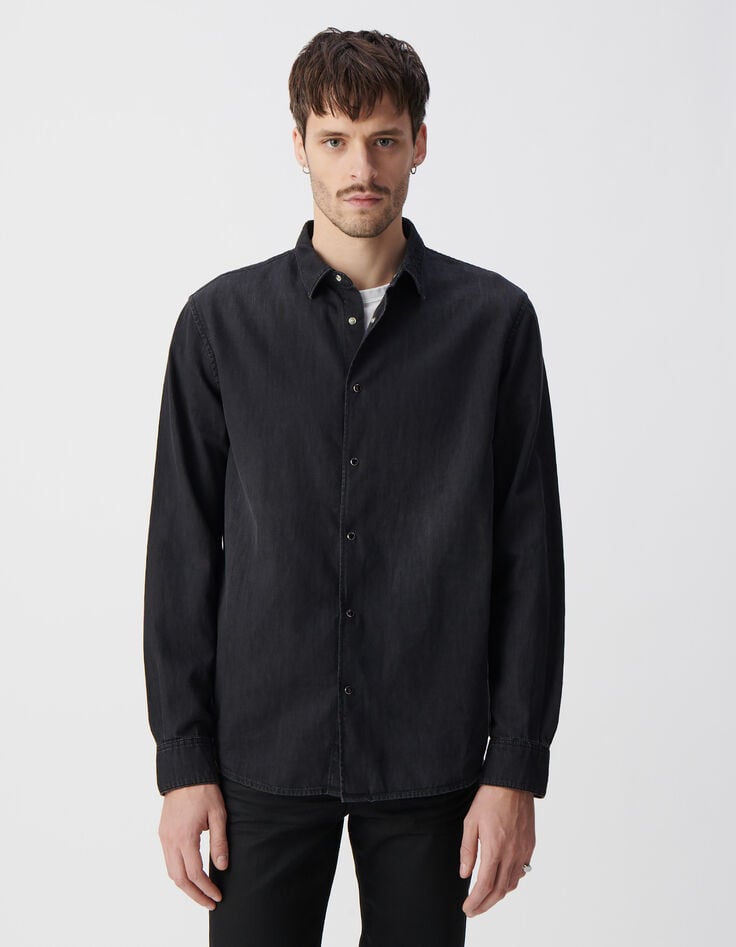 ikks Chemise REGULAR en jean noir upcyclé Homme