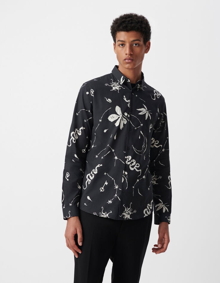 Ikks Chemise REGULAR Noire Imprimé Astres Homme