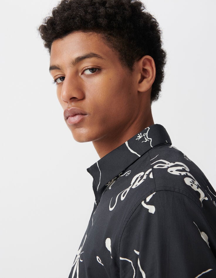 Ikks Chemise REGULAR Noire Imprimé Astres Homme