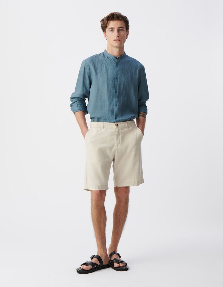 Ikks Chemise REGULAR Orage Col Mao En Lin Homme