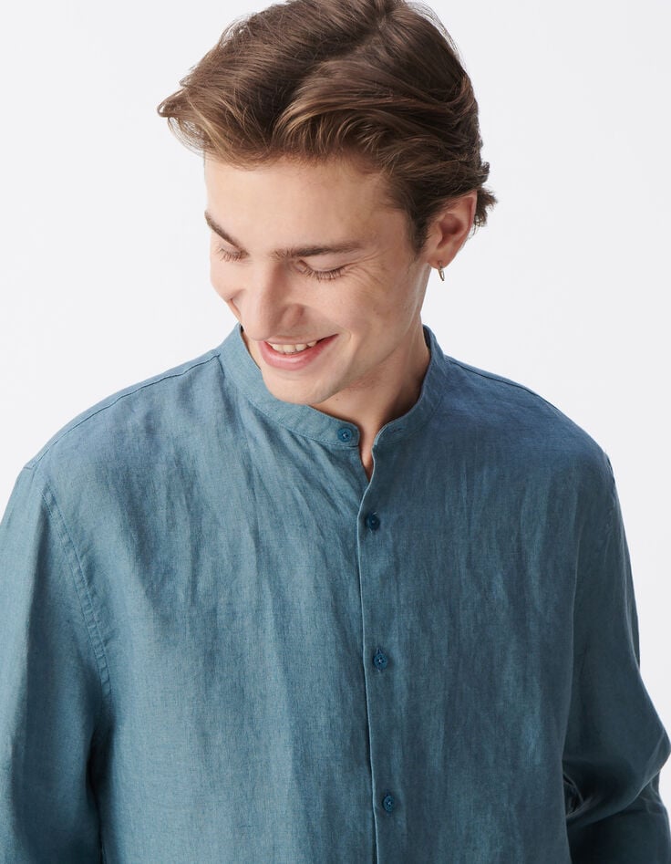 Ikks Chemise REGULAR Orage Col Mao En Lin Homme