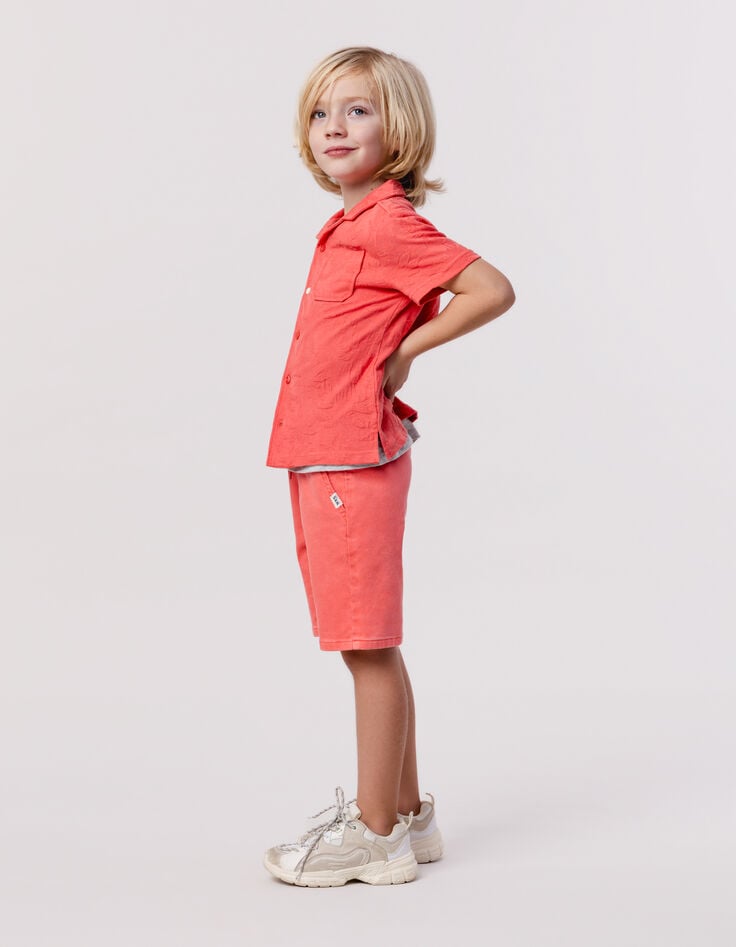 Ikks Chemise Rouge Jacquard Motifs Palmiers Garçon