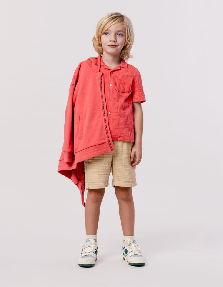 Ikks Chemise Rouge Jacquard Motifs Palmiers Garçon