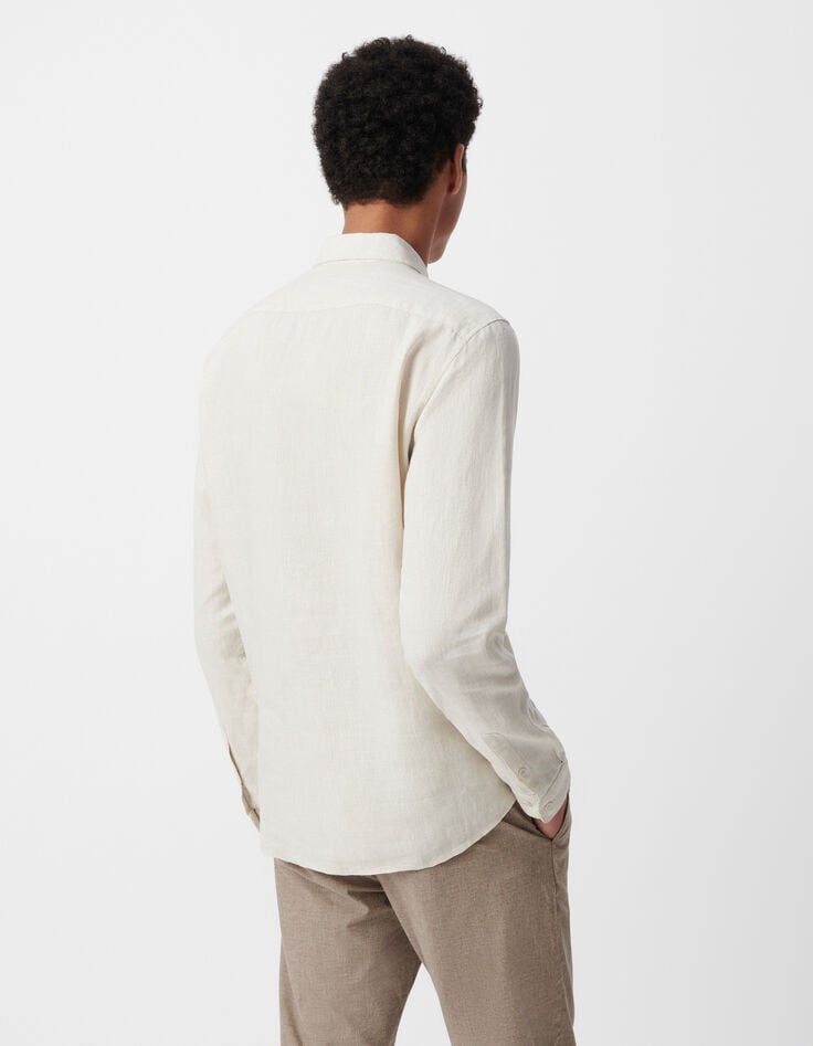 Ikks Chemise SLIM Beige En Lin Homme