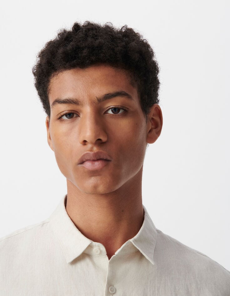 Ikks Chemise SLIM Beige En Lin Homme