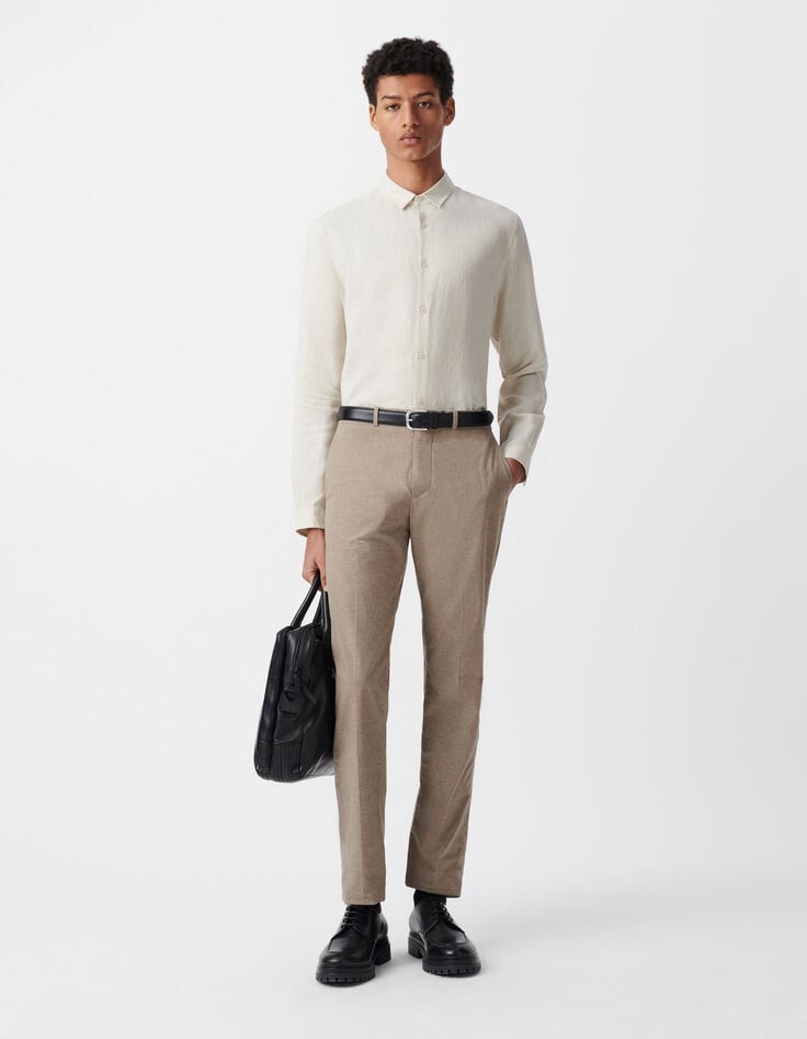 ikks Chemise SLIM beige en lin Homme