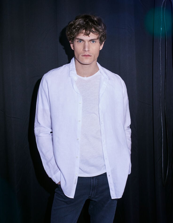 Ikks Chemise SLIM Blanche 100% Lin Homme