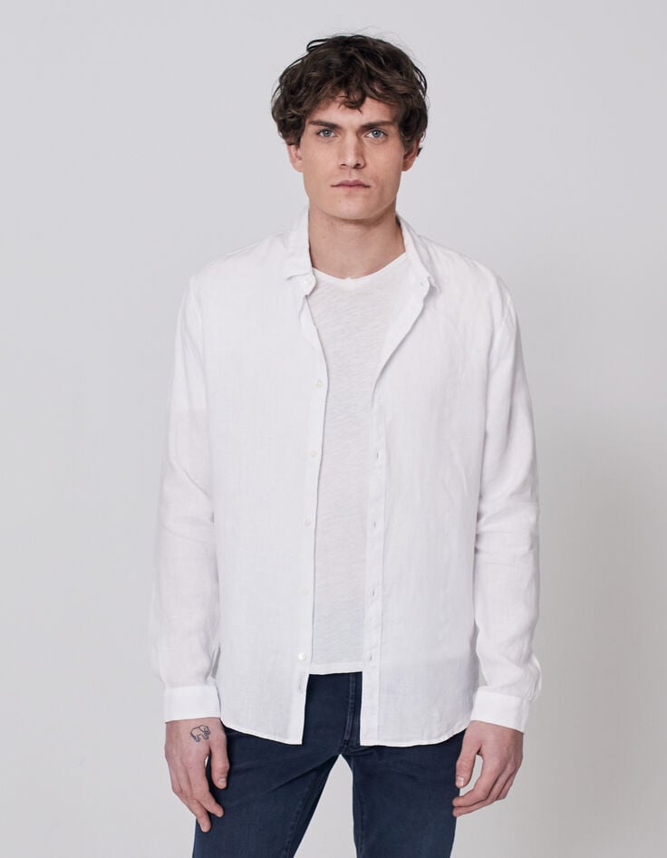 ikks Chemise SLIM blanche 100% lin Homme