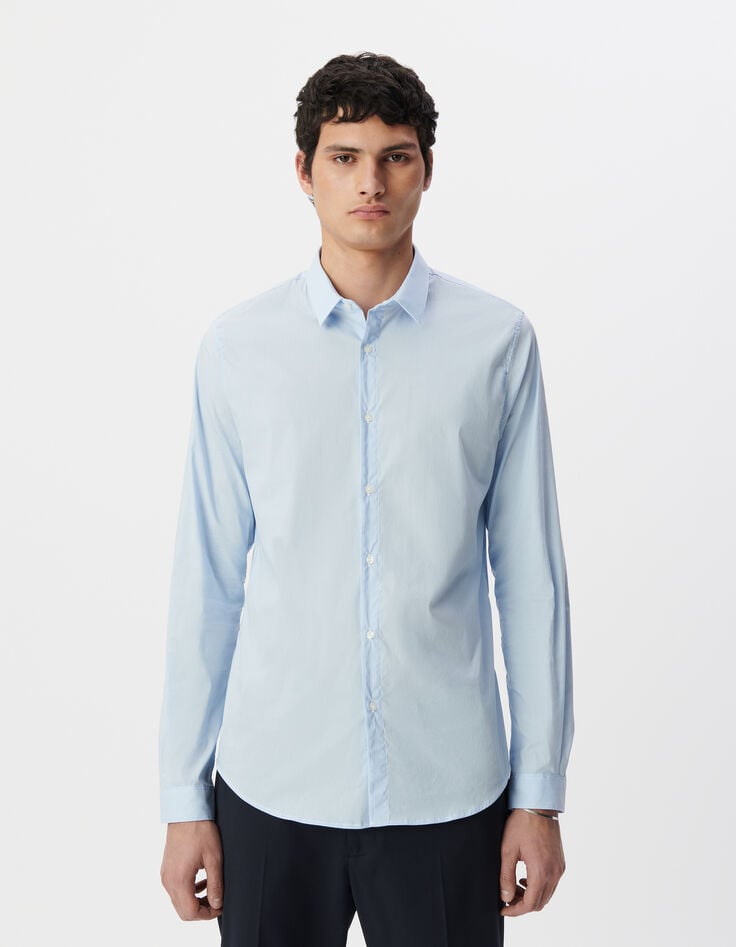 Ikks Chemise SLIM Bleu Ciel à Fines Rayures Homme
