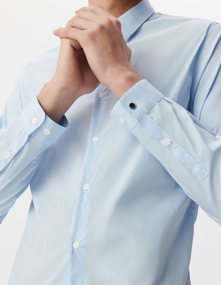 Ikks Chemise SLIM Bleu Ciel à Fines Rayures Homme