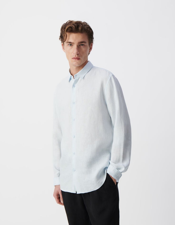 Ikks Chemise SLIM Ciel En Lin Homme