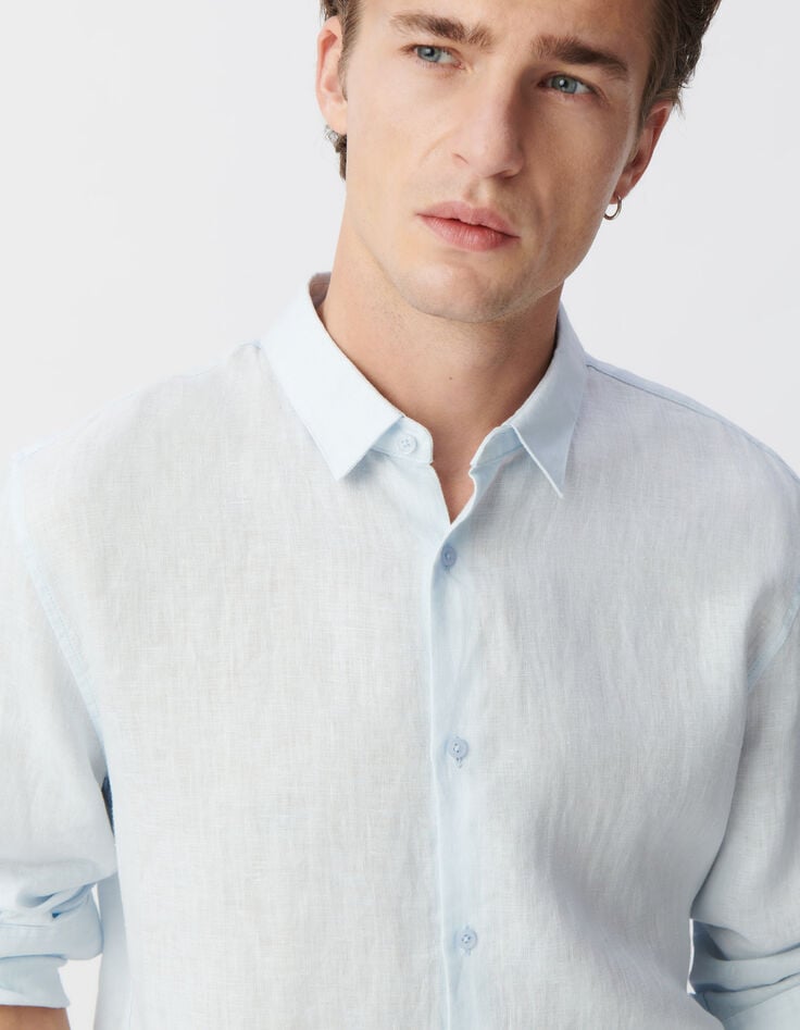 Ikks Chemise SLIM Ciel En Lin Homme