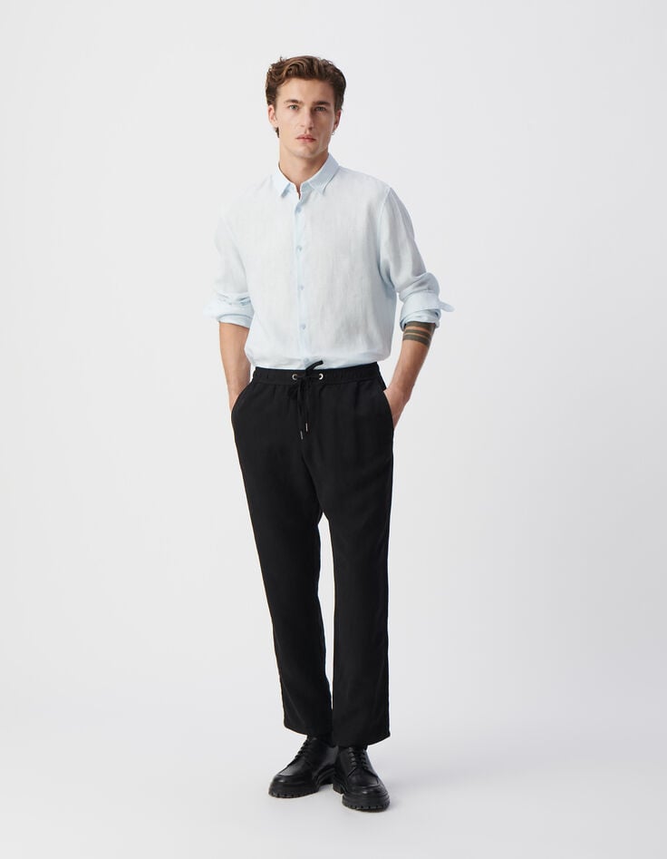 ikks Chemise SLIM ciel en lin Homme