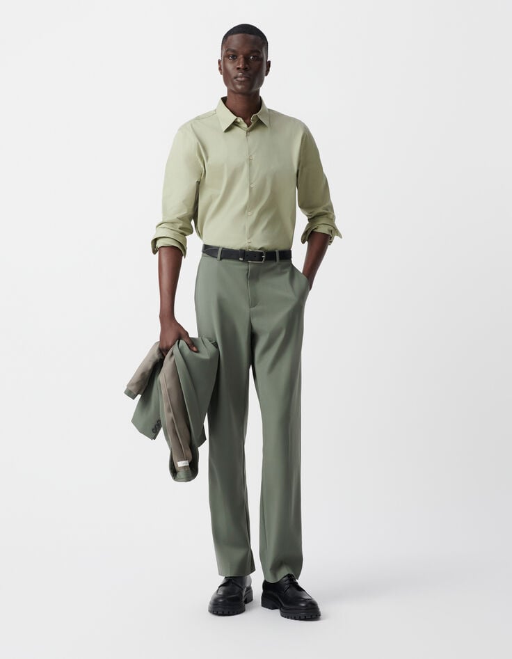 Ikks Chemise SLIM Kaki En Popeline Homme