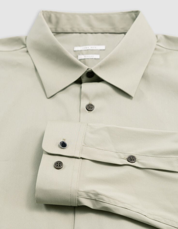 Ikks Chemise SLIM Kaki En Popeline Homme