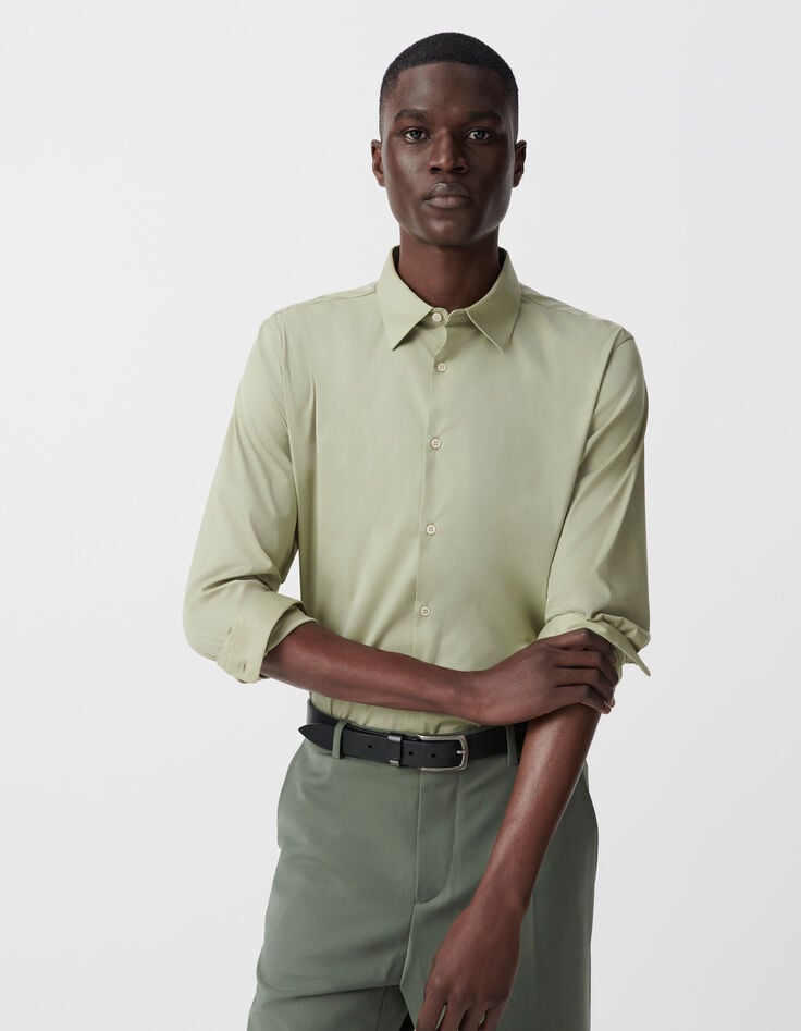 ikks Chemise SLIM kaki en popeline Homme