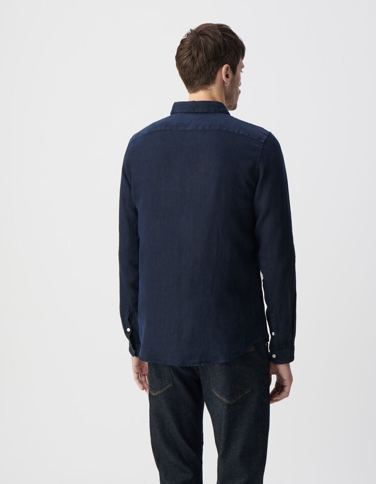 Ikks Chemise SLIM Marine 100% Lin Homme