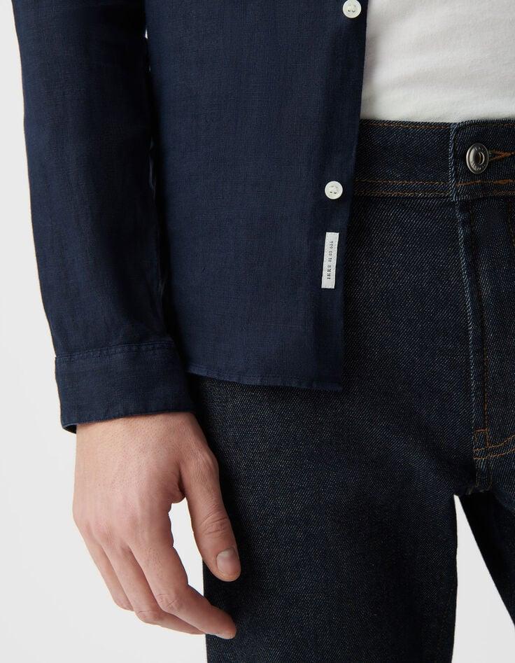 Ikks Chemise SLIM Marine 100% Lin Homme
