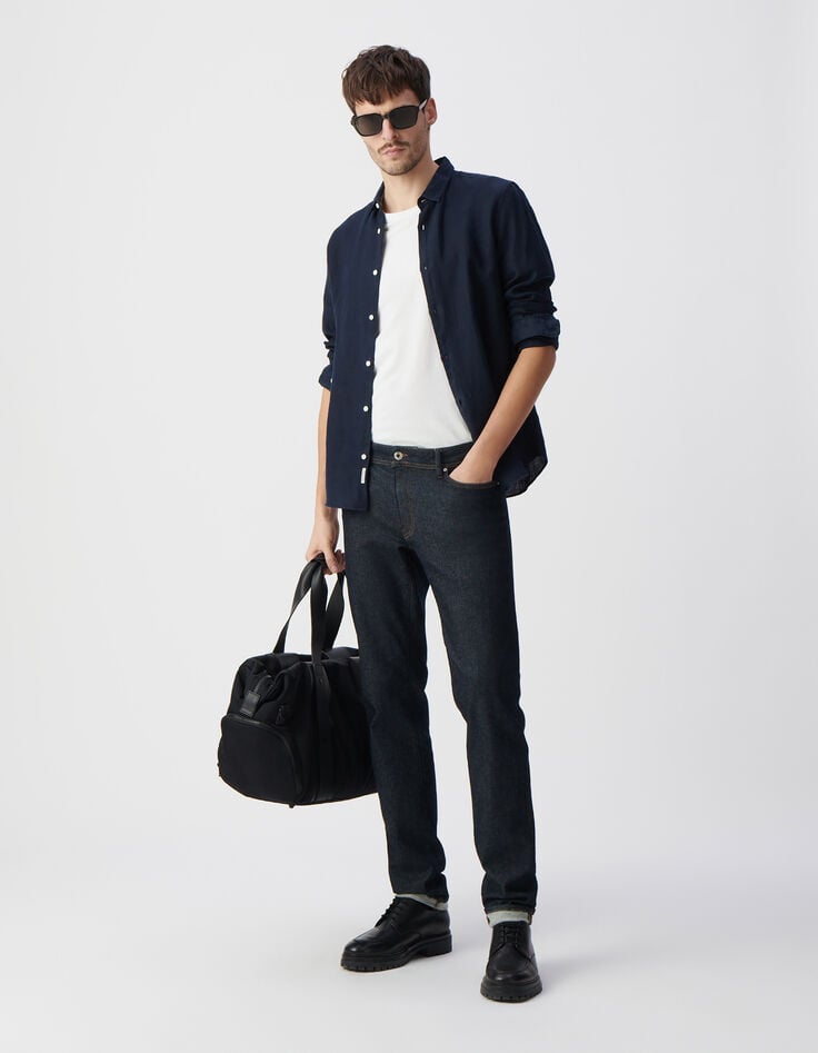 ikks Chemise SLIM marine 100% lin Homme