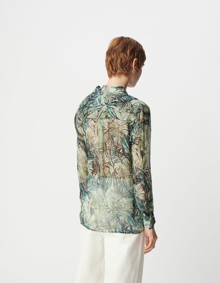 Ikks Chemise Turquoise Imprimé Feuillage Femme