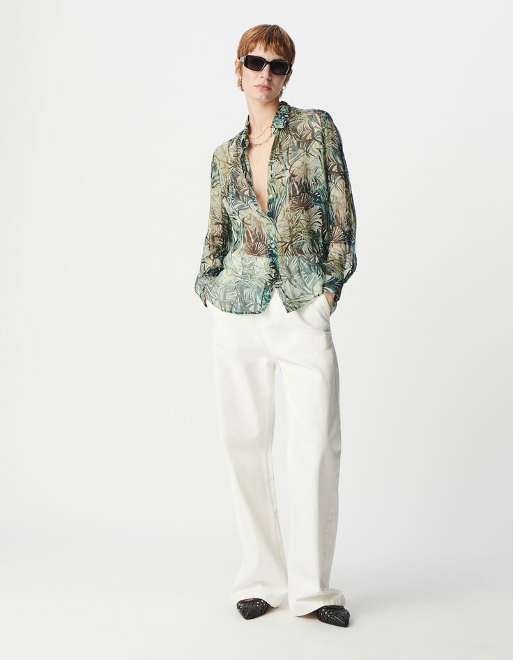 ikks Chemise turquoise imprimé feuillage Femme