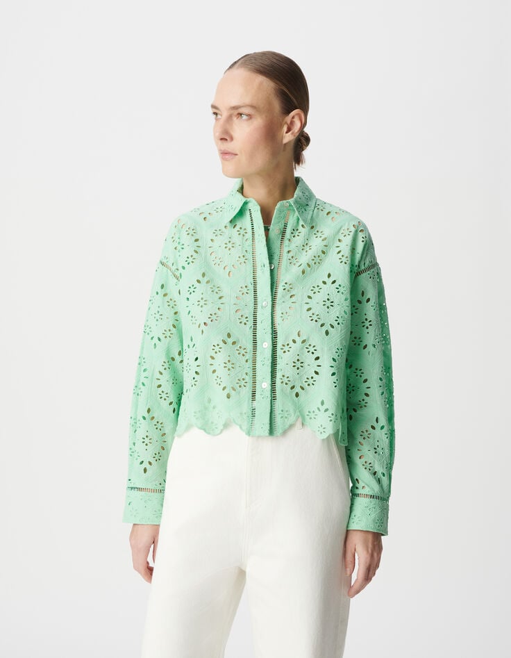 Ikks Chemise Verte Coton Bio Broderie Anglaise