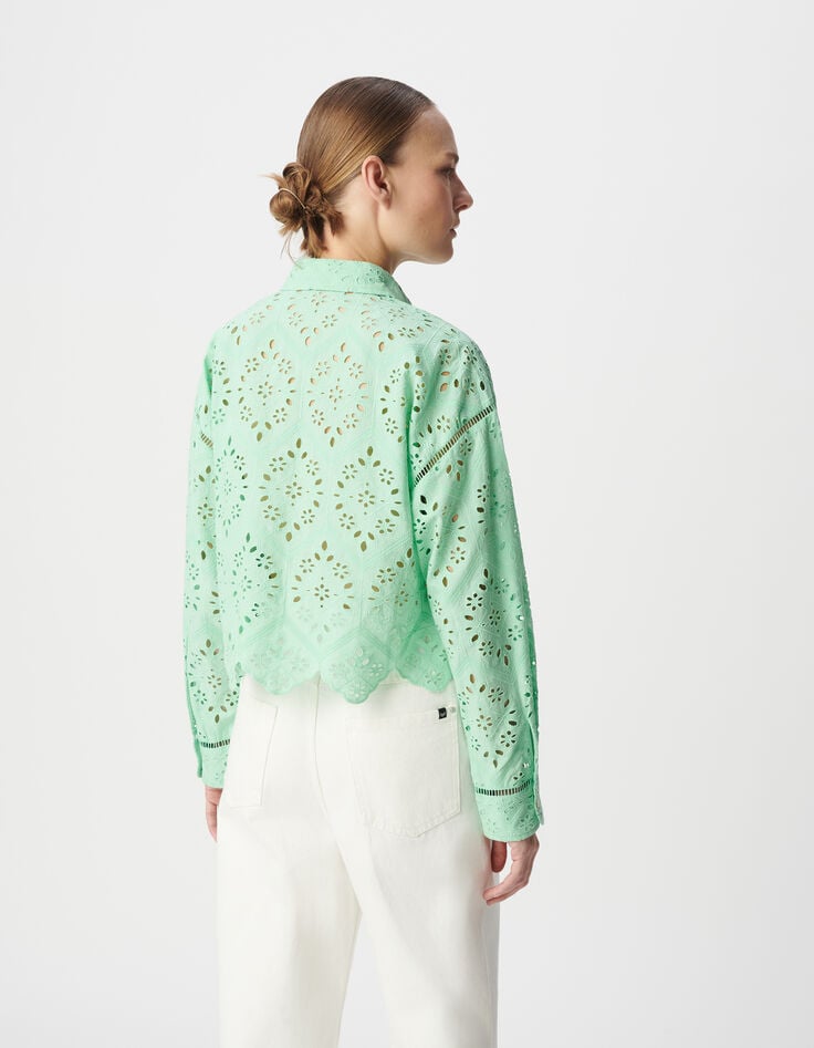 Ikks Chemise Verte Coton Bio Broderie Anglaise