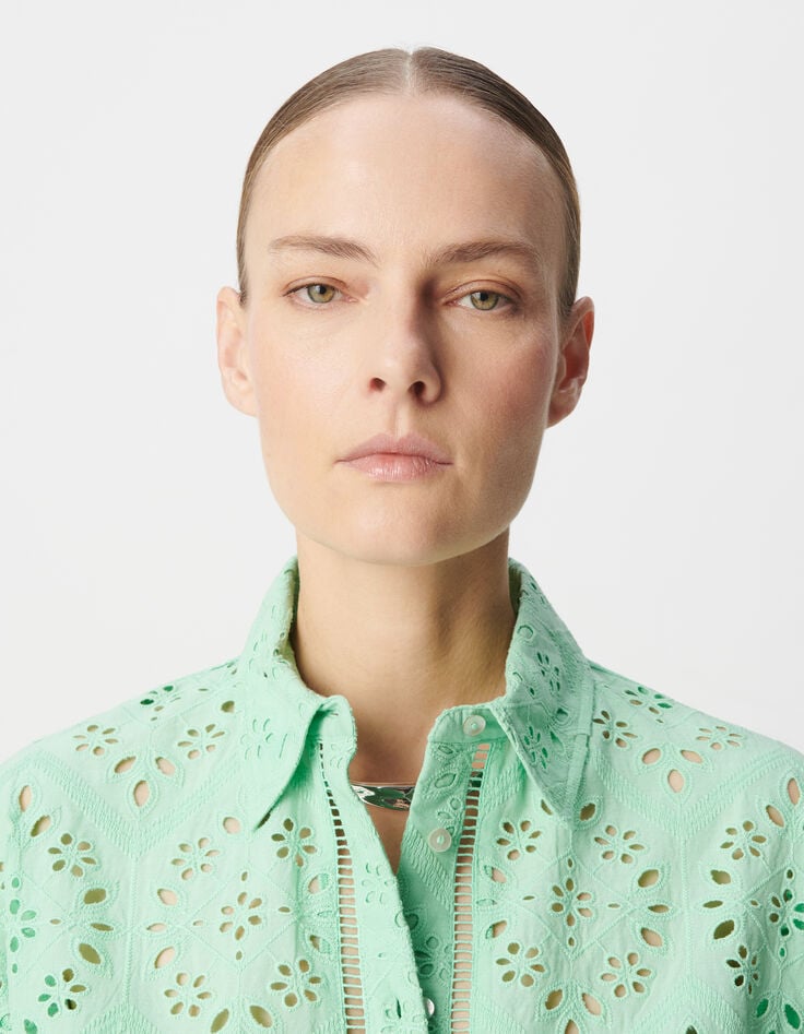 Ikks Chemise Verte Coton Bio Broderie Anglaise