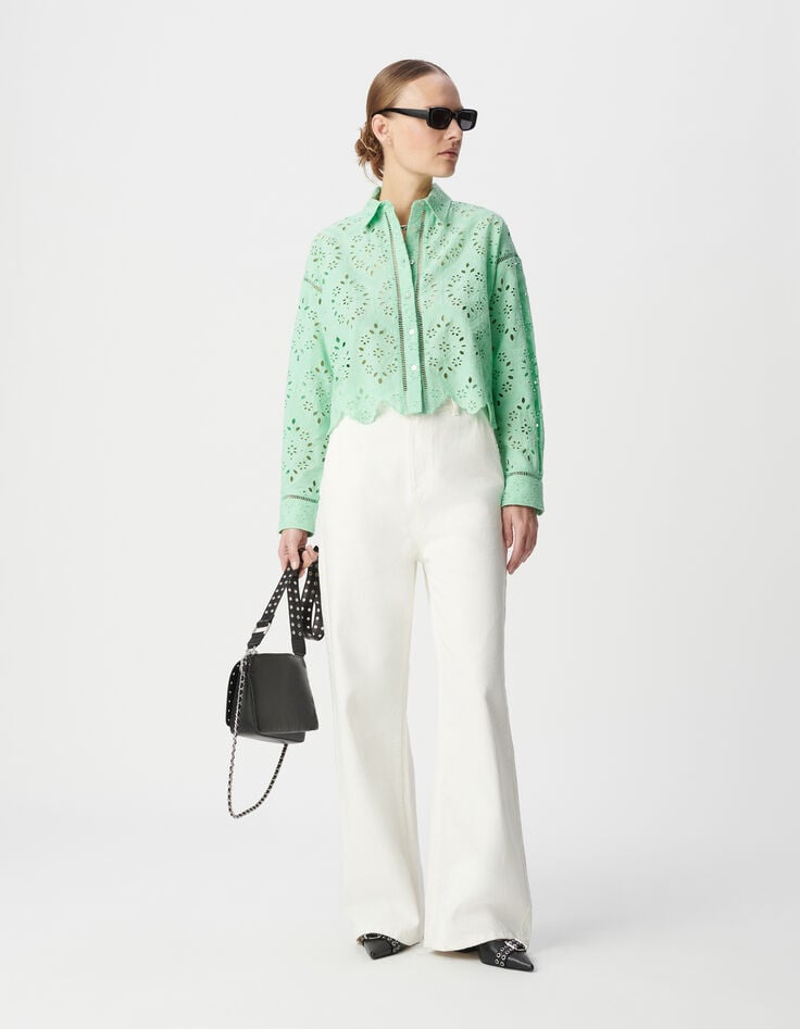 ikks Chemise verte coton bio broderie anglaise